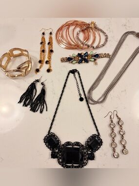 Mixed Jewelry Lot - Statement Necklace, Earrings, Rings, Bracelets